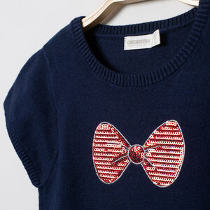 Robe manches courtes en tricot à noeud en sequins 