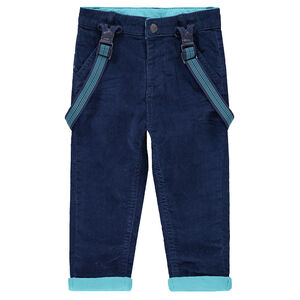 Βελούδινο παντελόνι με ζέρσεϊ επένδυση και ελαστικές ριγέ τιράντες 