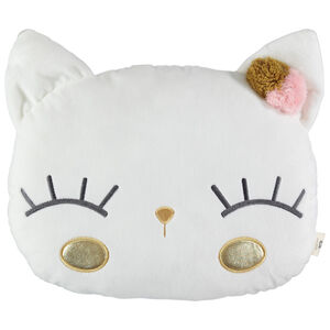 Μαξιλάρι σε σχήμα γάτας με φουντίτσες και κεντημένες λεπτομέρειες 