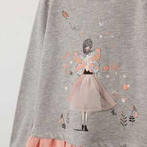 Robe manches longues bi-matière print danseuse pour enfant fille 