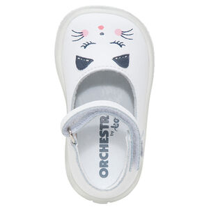 Δερμάτινα παπουτσάκια με στάμπα γάτα, λουράκι και αυτοκόλλητο βέλκρο 