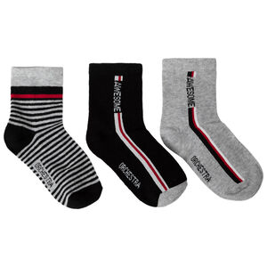 Lot de 3 paires de chaussettes assorties à rayures et inscriptions 