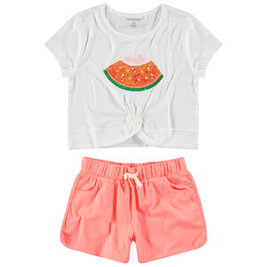 Παιδικά - Σετ με καρπούζι με πούλιες και σορτσάκι σε μελανζέ ζέρσεϊ 
