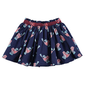 Φούστα με λάστιχο στη μέση και βολάν με μοτίβο πουλιά 