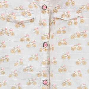 Εμπριμέ πουκάμισο με ποδήλατα, βολάν και μανίκια που γυρίζουν 