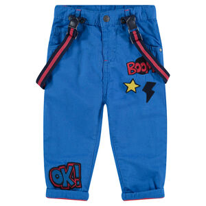 Βαμβακερό παντελόνι νηματοβαφή με ζέρσεϊ επένδυση και αφαιρούμενες τιράντες 