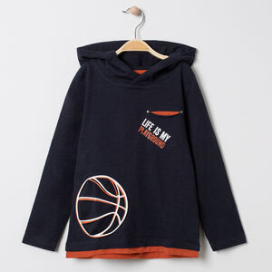 T-shirt manches longues à capuche print ballon 