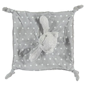 Μαλακό επίπεδο παιχνιδάκι με εμπριμέ μοτίβο αστέρια που φωσφορίζουν τη νύχτα και αρκουδάκι από συνθετική γούνα  