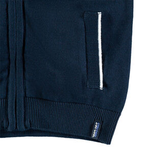 Gilet à capuche en tricot fantaisie à bandes contrastées 