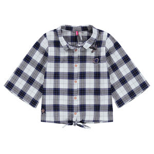 Πουκάμισο καρό με εβαζέ μανίκια 3/4 και σήματα 