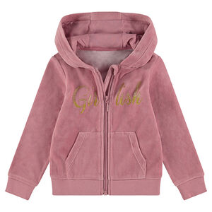 Βελουτέ ζακέτα με κουκούλα και λέξη από γκλίτερ 