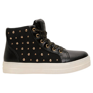 Αθλητικά μποτάκια μαύρα από δύο υλικά με διακοσμητικά καρφάκια 