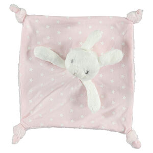 Μαλακό επίπεδο παιχνιδάκι με εμπριμέ μοτίβο αστέρια που φωσφορίζουν τη νύχτα και λαγουδάκι από συνθετική γούνα  