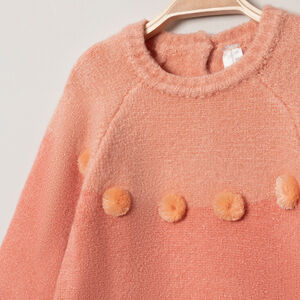 Robe manches longues en tricot à pompons et poches 