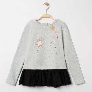 Sweat en molleton brillant à étoiles et volant en tulle 