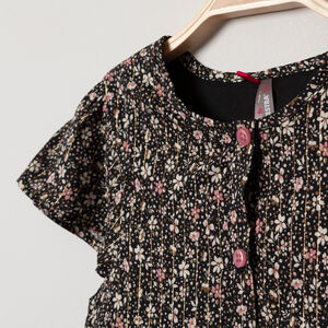 Robe manches courtes à fleurs all-over et rayures  