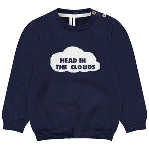 Πλεκτό πουλόβερ με διακοσμητικά στοιχεία μπροστά και άνοιγμα στην πλάτη 