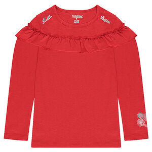 Μακρυμάνικη μπλούζα από ζέρσεϊ με βολάν και ασημί τύπωμα 