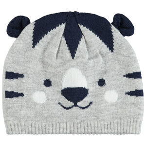 Πλεκτός σκούφος με σχέδιο τίγρη και ανάγλυφα αυτάκια 