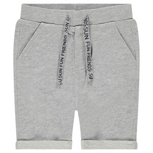 Μονόχρωμη φανελένια βερμούδα με εμπριμέ κορδόνια 