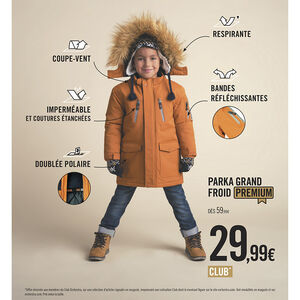 Parka imperméable à capuche et fourrure amovibles 