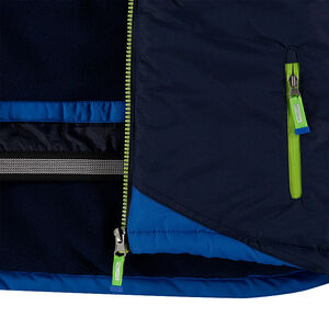 Δίχρωμο μπουφάν του σκι με φερμουάρ στις τσέπες και τυπωμένα σήματα 