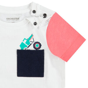 Κοντομάνικη μπλούζα με μανίκια σε αντίθεση και τσέπη στο στήθος 