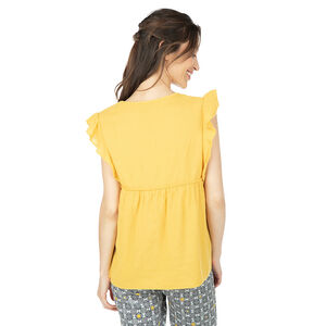Κίτρινο μπλουζάκι εγκυμοσύνης με κοντά μανίκια με βολάν 
