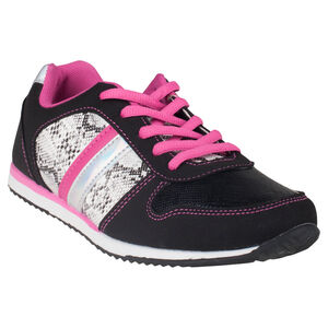 Baskets basses coloris noir et fushia détail effet serpent 