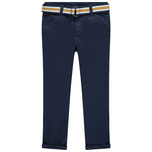 Pantalon en twill uni à ceinture rayée 