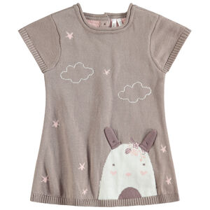 Κοντομάνικο πλεκτό φόρεμα με ζακάρ μοτίβα και ανάγλυφα αυτάκια 