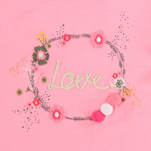 Μακρυμάνικη ζέρσεϊ μπλούζα με φλοράλ μοτίβο και φουντίτσες 