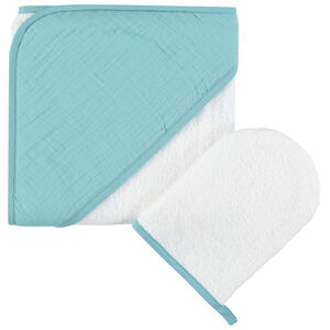 Σέτ μπανιου πετσετέ με κάπα με κουκούλα σε βαμβακερή γάζα 