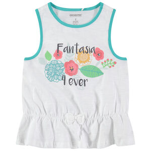 Αμάνικη μπλούζα από ζέρσεϊ με στάμπα λουλούδια και γκλίτερ 