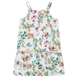 Φλοράλ φόρεμα με τιράντες και βολάν 