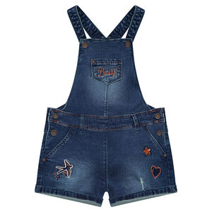 Κοντή τζιν σαλοπέτα με used όψη, κεντήματα και πούλιες 