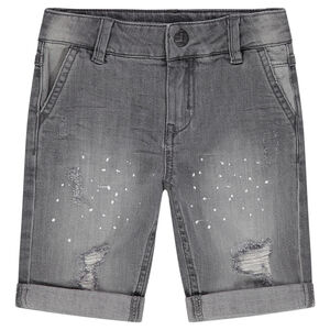 Παιδικά - Τζιν βερμούδα με φθαρμένη όψη σκισίματα και κηλίδες χρώματος 