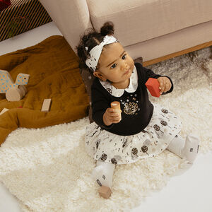 Robe manches longues effet 2 en 1 à motif floral et paillettes 