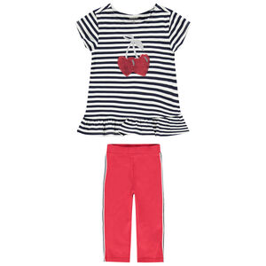 Σύνολο με ριγέ τουνίκ με μοτίβο κερασάκια από πούλιες και κολάν με λωρίδες 