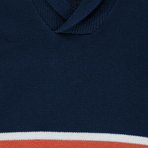 Πλεκτό με ζακάρ ρίγες που κάνουν αντίθεση και μονοκόμματο γιακά 