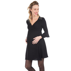 Μακρυμάνικο φόρεμα εγκυμοσύνης με διακοσμητικές πέρλες 