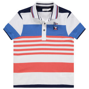 Κοντομάνικο πόλο με ρίγες σε αντίθεση και κεντήματα 