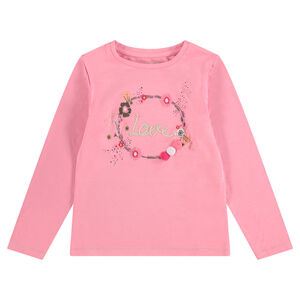 Μακρυμάνικη ζέρσεϊ μπλούζα με φλοράλ μοτίβο και φουντίτσες 