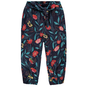 Pantacourt  φαρδιά με λουλούδια και χρυσές ρίγες 