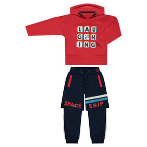 Φανελένια φόρμα με παντελόνι 2 σε 1 και διακοσμητικές στάμπες 