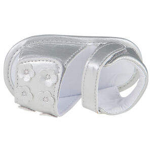 Nu-pieds argentés avec scrach et patchs fleurs  