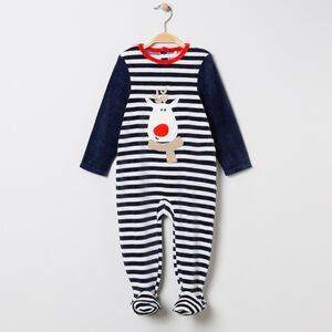 Dors-bien en velours rayé à élan brodé esprit Noël 