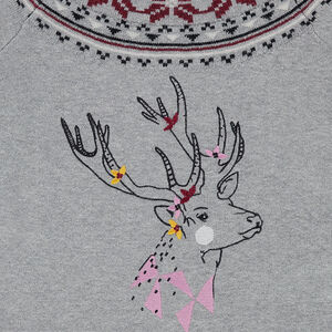 Παιδικά - Πλεκτό με ζακάρ μοτίβο και κεντημένο ελάφι 