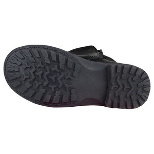 Bottes noires effet cuir avec boucles et empiècement léopard 