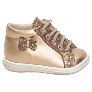 Χρυσαφί δερμάτινα μποτάκια με μπάλωμα φιόγκο 